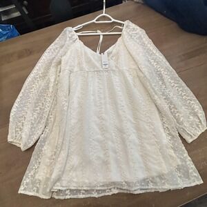 Francesca's Dress Womens Large White Embroidered Long Sleeve Boho Mini V Neck